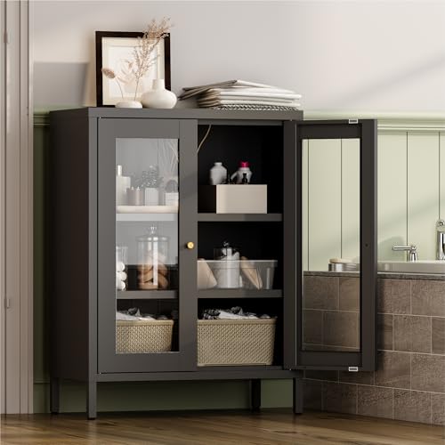 Metal Bathroom Cabinet with Glass Doors (Black / 31.5"H 2 Glass Doors)