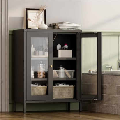 Metal Bathroom Cabinet with Glass Doors (Black / 31.5"H 2 Glass Doors)