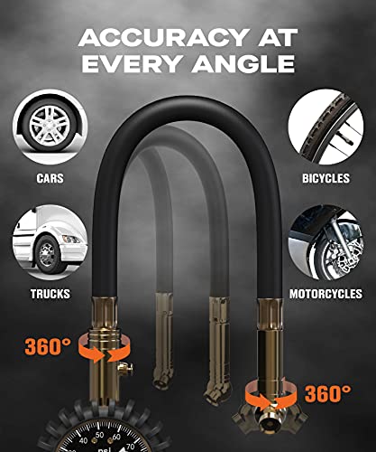 Tire Pressure Gauge for Cars (0-100 PSI / Black Tire Gauge w/ Tube)