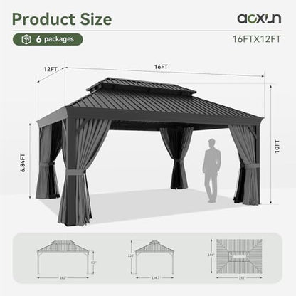 12' X 16' Hardtop Gazebo with Drainage (Gray / 12' X 16')