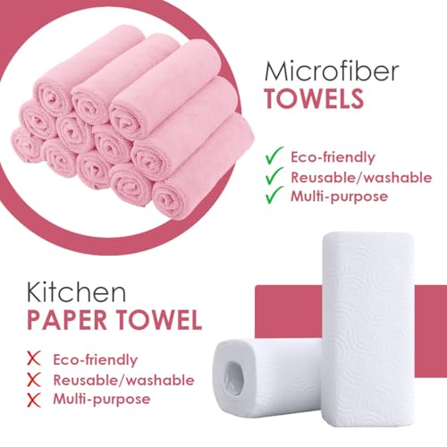 Microfiber Cleaning Cloths (Pack of 12 - 12x12 Inches / Pink)