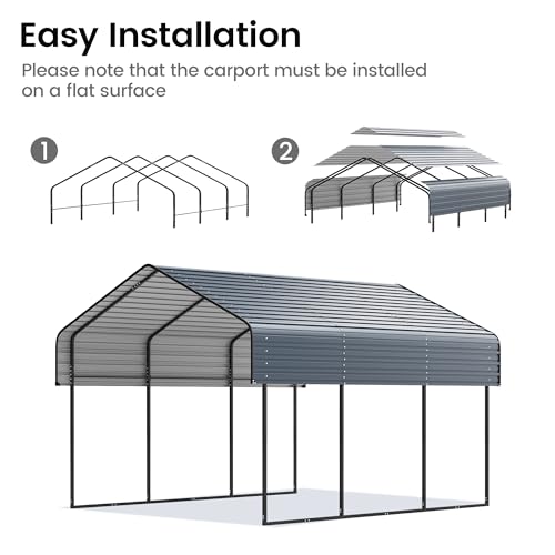 10'x15' Heavy Duty Metal Carport (Gray / 10x15ft Without Sidewalls)