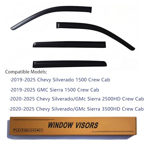 Window Visors Rain Guards Fits 2019 (2019-2026 Silverado & GMC Sierra 1500)