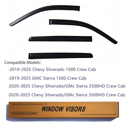 Window Visors Rain Guards Fits 2019 (2019-2026 Silverado & GMC Sierra 1500)