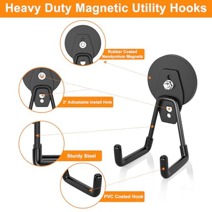 Strong Magnetic Hooks Large Rare Earth Magnet Hooks Heavy Duty Utility Magnetic Tool Holder for Garage Organization (Black_6)