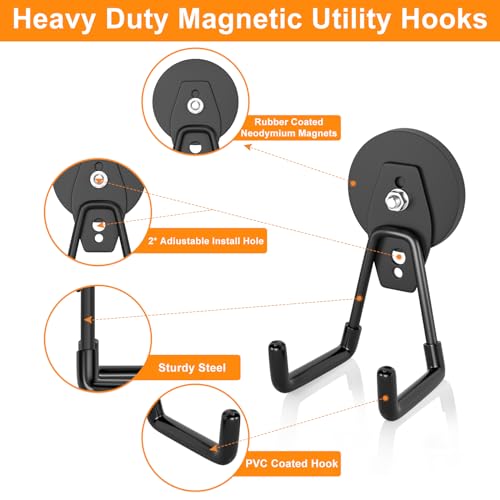 Strong Magnetic Hooks Heavy Duty Neodymium Magnetic Tool Holder Magnet Garage Hooks for Hanging Broom (Black_4)