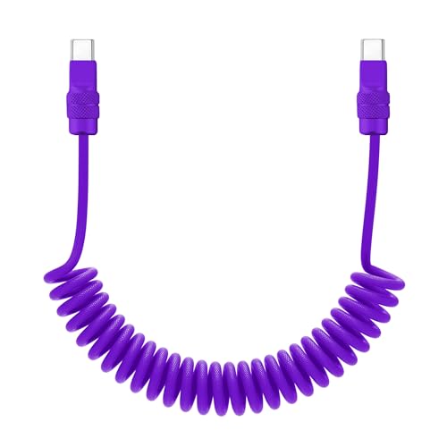 USB C to C 240W Braided Coiled Charging Cable (Purple+Purple / Type C-Type C)
