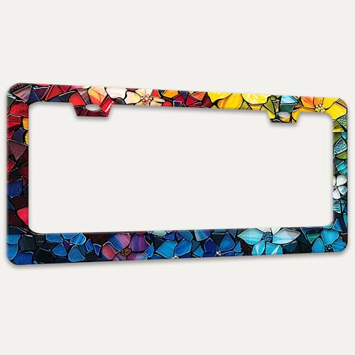 Marble Flowers License Plate Frame Colorful Floral License Plate Holder (Marble Flowers)