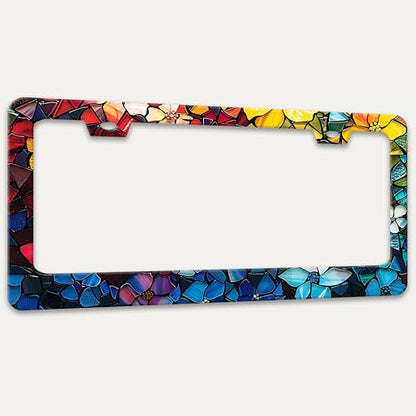 Marble Flowers License Plate Frame Colorful Floral License Plate Holder (Marble Flowers)