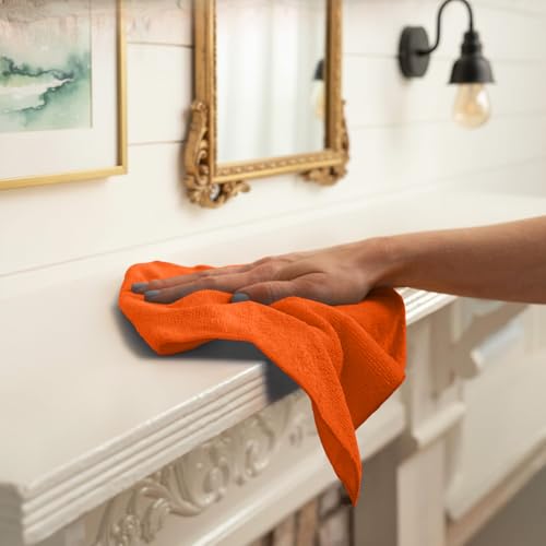 Microfiber Cleaning Cloths (Pack of 12 - 12x12 Inches / Orange)