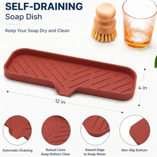Silicone Soap Dish with Drain Spout (Red / L(12"×4"))