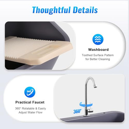 Free Standing Utility Sink with Washboard Laundry Tub Sink for Outdoor (D / Gray-23.6*15.8*30.1in)