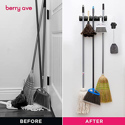 Combo 5 Slot Broom Holder w (1 Pack w/ Small Broom Holder / Black)