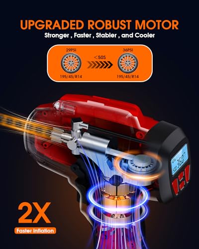Digital Cordless Tire Inflator Portable Air Compressor Automatic 160PSI w (Red)