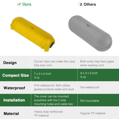 3 Pack] Flemoon Outdoor Extension Cord Safety Cover with Waterproof Seal (Yellow / Small Box: 5.3" L x 2" W x 2" H)