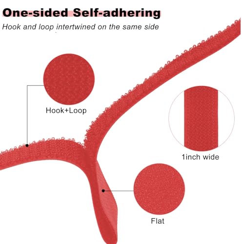 1"x16ft Hook and Loop Straps with 25 Metal Buckles (1in x 16ft Red)