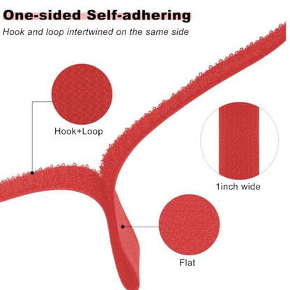 1"x16ft Hook and Loop Straps with 25 Metal Buckles (1in x 16ft Red)