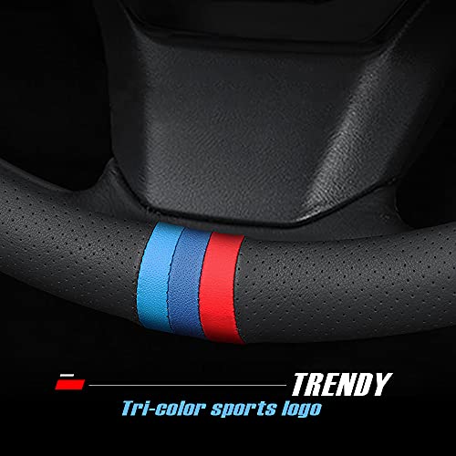 New Nappa Leather car Steering Wheel Cover (Black(red and Blue Signs))