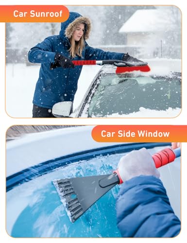 27" Snow Brush with Ice Scraper for Car Windshield 2 Pack Red (Red & Red)