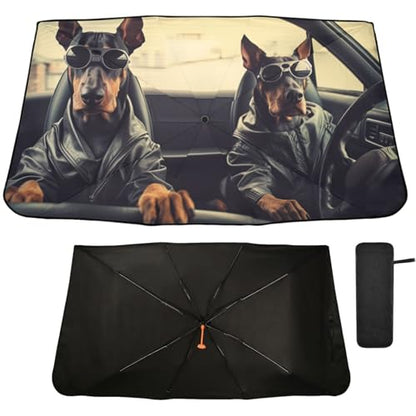 Windshield Sun Shade Umbrella Doberman Driving Foldable Car Front Window Sunshade Blocks UV Rays Heat Keep Vehicle Cool 55"x27.5" (multi 5)