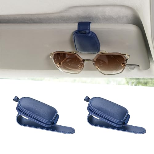 Magnetic Leather Sunglasses Holder for Car (Blue)