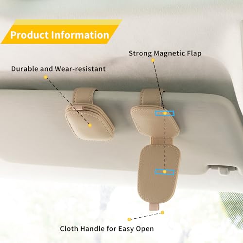 Magnetic Leather Sunglasses Holder for Car (Beige)