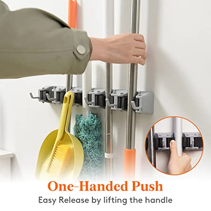 Mop and Broom Holder Organizer Wall Hanging Mount (Gray)