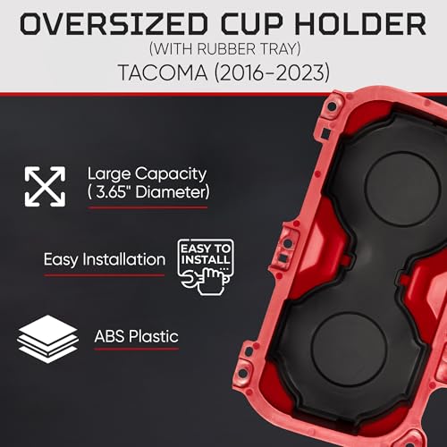 Oversize Cup Holder with Tray Compatible with Toyota Tacoma 2016 (Red / With Rubber Tray)
