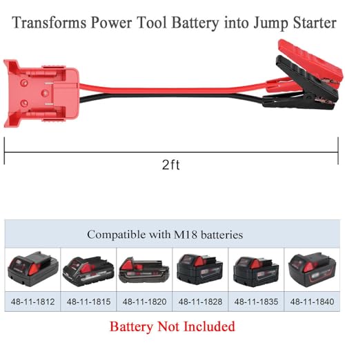 Jumper Cables alligator Compatible with Mil.waukee M18 18V Battery (2FT)