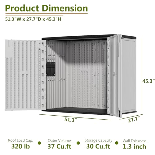37 Cu.Ft Outdoor Storage Shed Weather Resistant (Light-Grey / Large-37 cu ft)