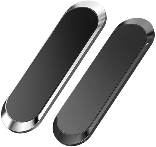 Flat Magnetic Phone Mounts 2 Pack. Black & Silver Cell Phone Holder for Car Dashboard (BLACK + SILVER / 2 PACK)