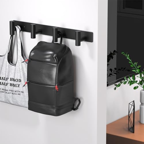 Coat Rack Wall Mounted ("T" Shape 4 Hooks - 2 Pack / Black)