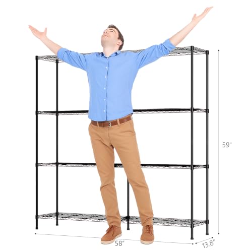 58" W Storage Shelves 1220LBS Heavy Duty Metal Shelving (Black / 58"W × 13.8"D × 59"H)