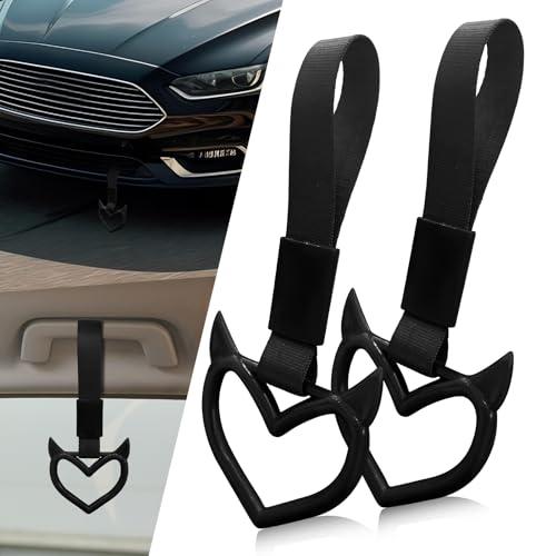 2 Pcs Devil Heart Shaped Car Handle Strap (Black)