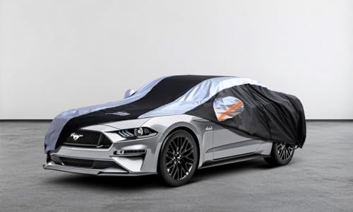 Mustang Car Cover Waterproof All Weather with Silver Strip Design (Custom Fit Ford Mustang)