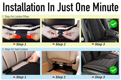 Car Seat Cushion with Back Support Pillow (Black)