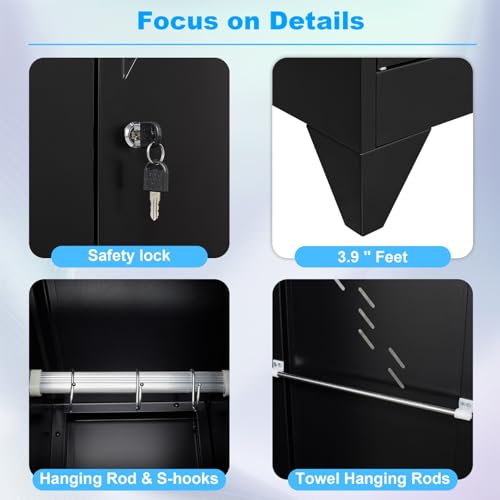 75" Metal Storage Cabinet with Lock (75"h Dark Black)