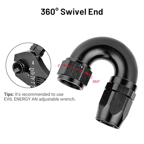 12AN 180 Degree One Piece Full Flow Hose End Fitting Swivel for CPE Braided Hose (12AN / 180 Degree)