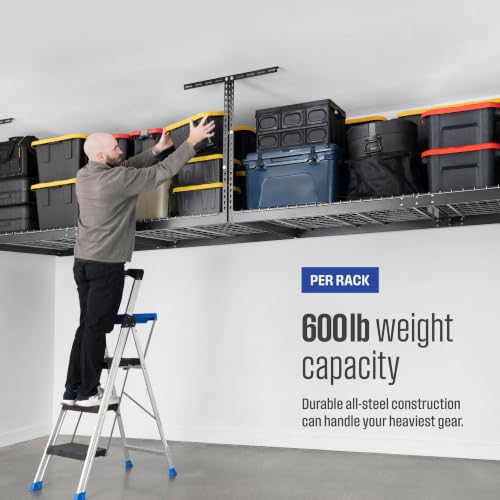 Gray 4x8 Overhead Garage Storage Rack 600 lb 12” (Hammertone / 12"-21" (2 Pack))