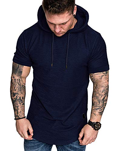 Mens Fashion Hoodies Sport Pullover Solid Color Shirt Workout Lightweight Tops Navy X (X-Large / Navy1)