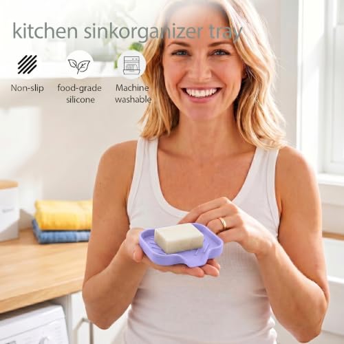 Silicone Soap Dish with Drain Spout (Light Purple / S(4.9"×3.2"))