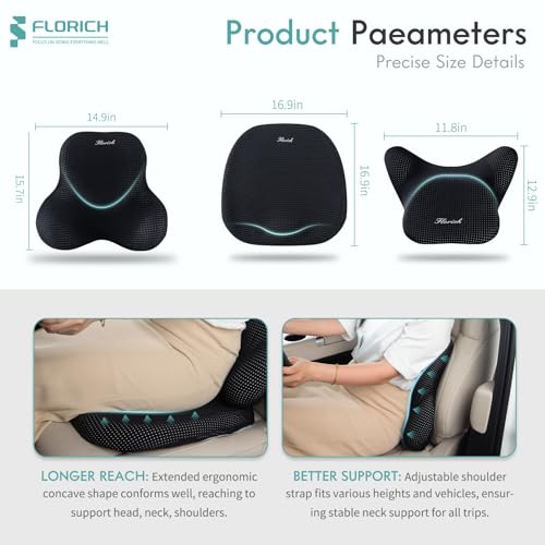 Car Seat Cushion and Lumbar Support Pillow for Office Chair Car (Black / 3 Pieces)