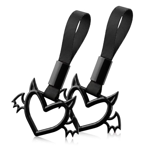 2 Pcs Devil Heart Shaped Car Handle Strap (Black-Wing)