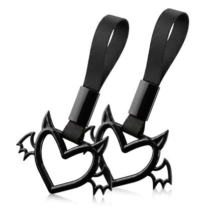 2 Pcs Devil Heart Shaped Car Handle Strap (Black-Wing)