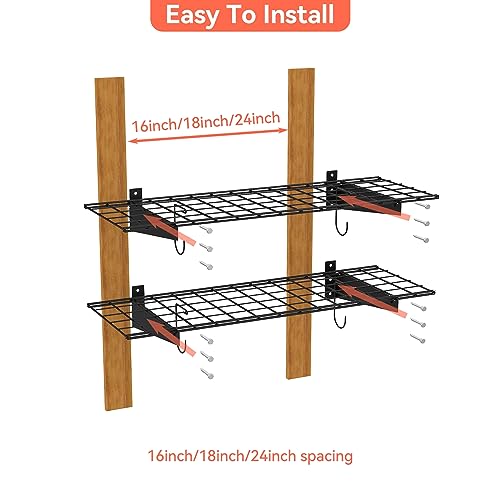 2 Pack Garage Wall Shelves (Black / 15*45")