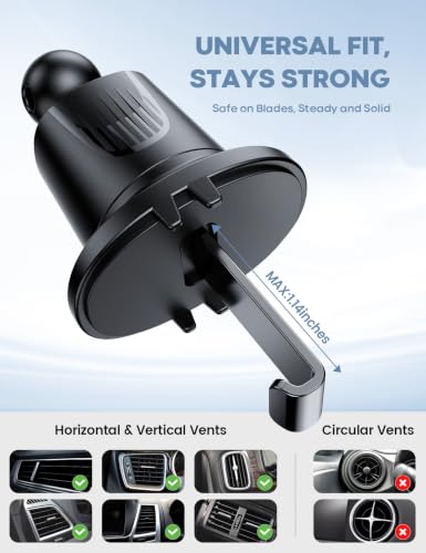 2026 Wider Clamp & Metal Hook Car Phone Holder Vent Accessories (Black)