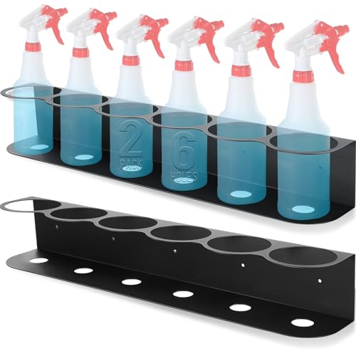 2 Pcs 6 Holes All Purpose Steel Spray Bottle Holder Heavy Duty Can Holder Rack Organizer Easy Install Wall Mount Paint Spray Bottle Organizer Storage Rack for Garage Home Workspace (Black / 6 Holes)