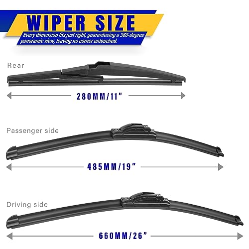 3 Wipers Fits Toyota Prius V 2012 (26"+19"+11")