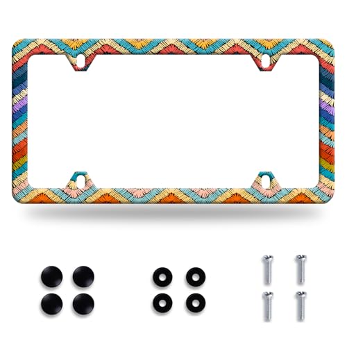 Boho License Plate Frame Stainless Steel Car Accessory 6.3x12.3 Inch (Colorful Boho Stripes)