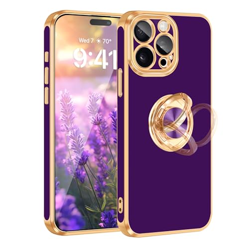 for iPhone 15 Pro Case 360° Rotatable Ring Holder Kickstand Shiny (For iPhone 15 Pro(6.1 inch,2023) / Deep Purple)